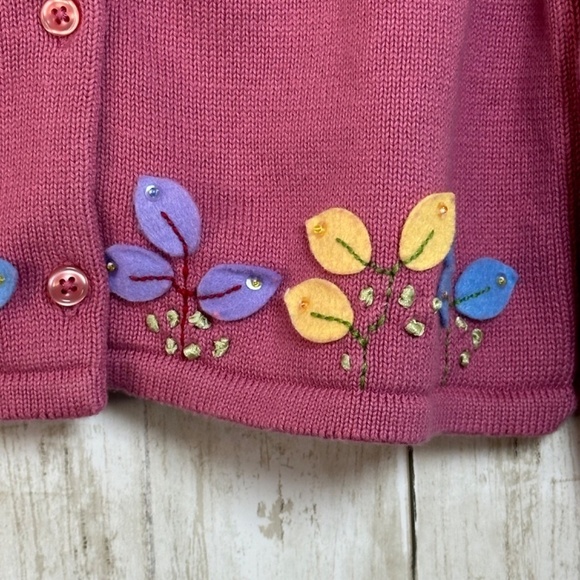 Gap Girls Cardigan Sweater XL Pink Flower Butterfly Appliqués Artsy NEW - Picture 7 of 14